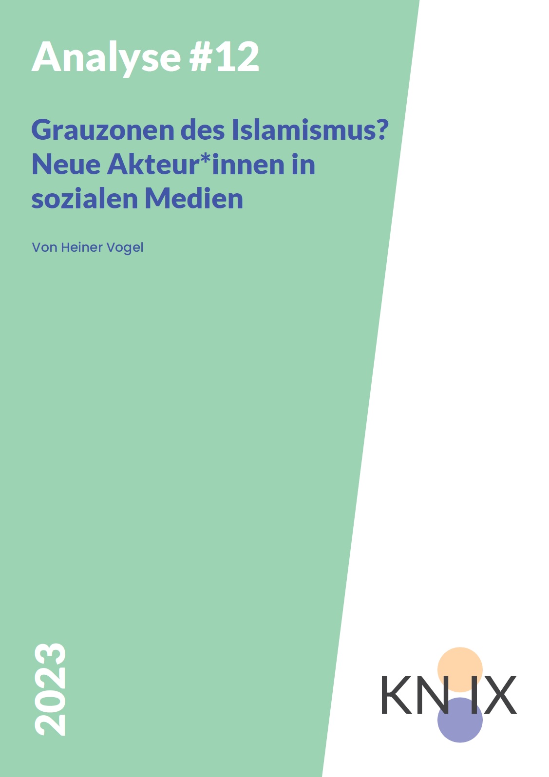 Das Bild ist in zwei Teile unterteilt. Links ist ein hellgrüner Hintergrund, rechts ein weißer. Auf dem linken steht Analyse#12 Grauzonen des Islamismus?