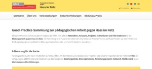 Das Bild zeigt die Startseite zur Good Practice Sammlung zur pädagogischen Arbeit gegen Hass im Netz