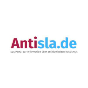 Auf dem Bild steht auf weißem Hintergrund Antisla.de. Wobei das Anti rot und sla.de blau geschrieben ist.