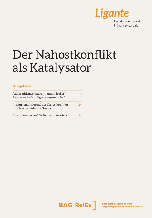 Das Beitragsbild ist weiß in schwarzer Schrift steht oben die Überschrift: Der Nahostkonflikt als Katalysator.