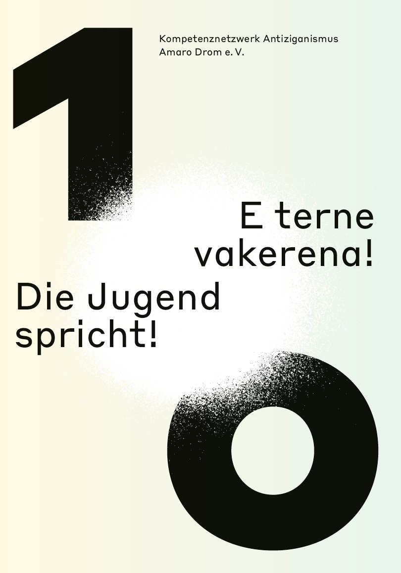 Auf dem Bild ist oben links eine große 1 und unten rechts eine große 0 abgebildet. Der Hintergrund ist von links nach rechts eine Farbaneinanderreihung von blass-gelb hin zu blass-grün. In der Mitte zwischen 1 und 0 ist eine Art großer weißer Lichtpunkt platziert. Auf dem Bild steht E terne vakerna! Die Jugend spricht!